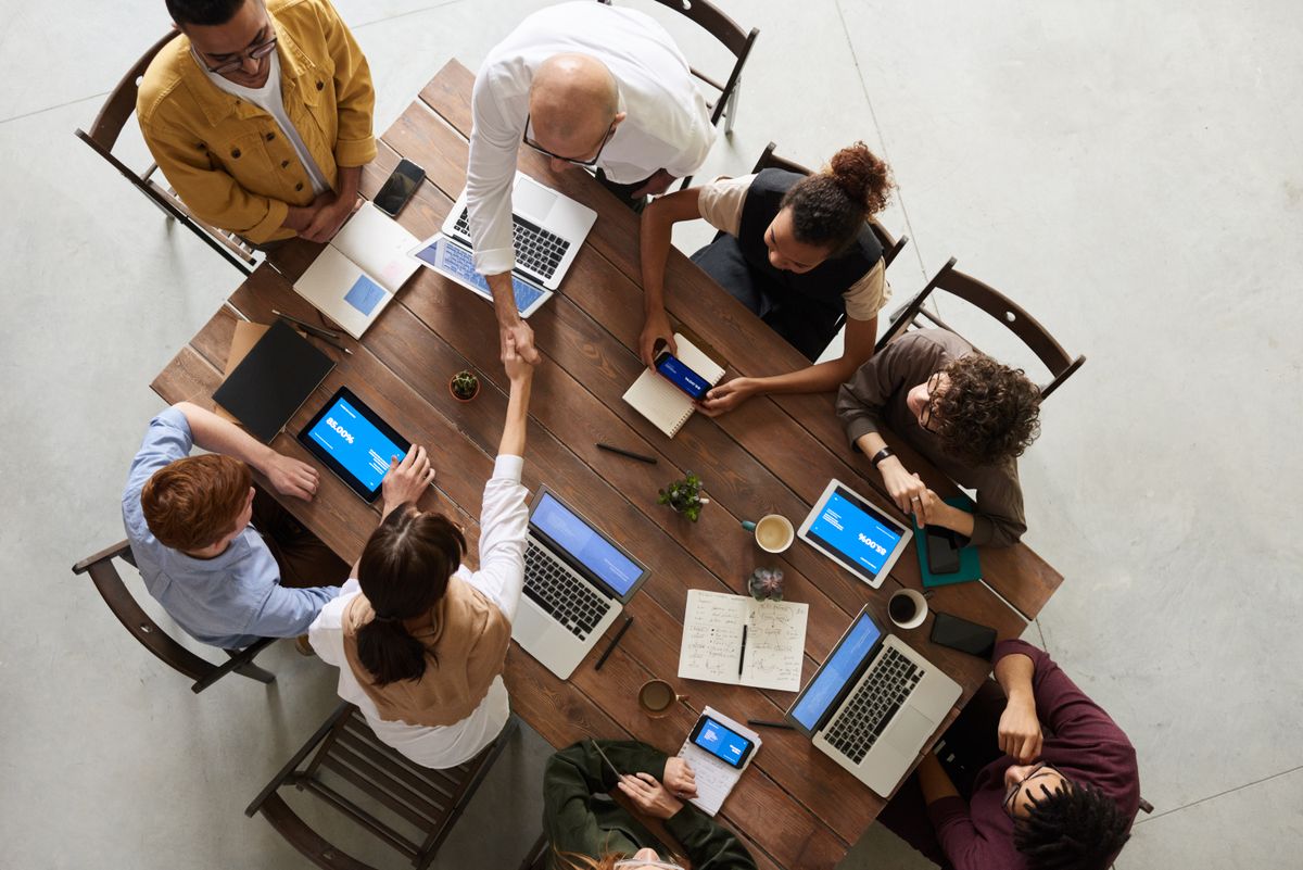 Business handshake in a modern office