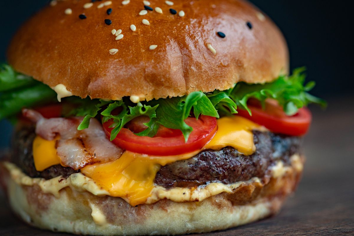 Gourmet burger plated in a restaurant